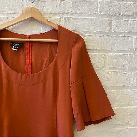 Daniela Corte || Silk Scoop Neck Bell Sleeve Mini Dress Orange Small - Picture 2 of 7